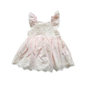Gap Pink Stripe Eyelet Flutter Sleeve Dress Size 18-24m